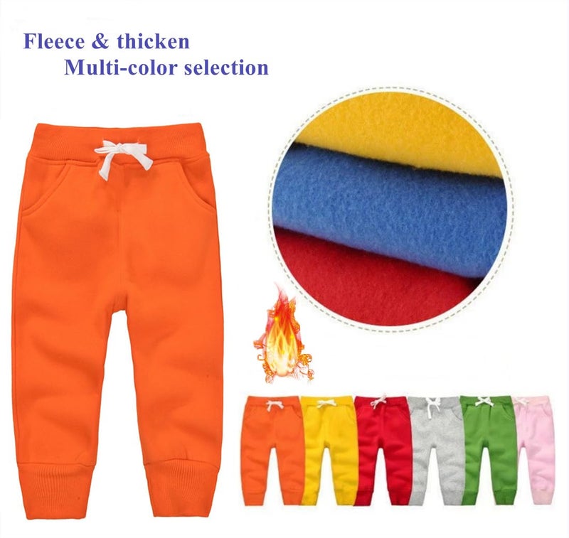 CuteOn Unisex Toddler Jogger Pants Kids Cotton Elastic Waist Winter Baby Sweatpants Pants 4Years Orange - Image 3
